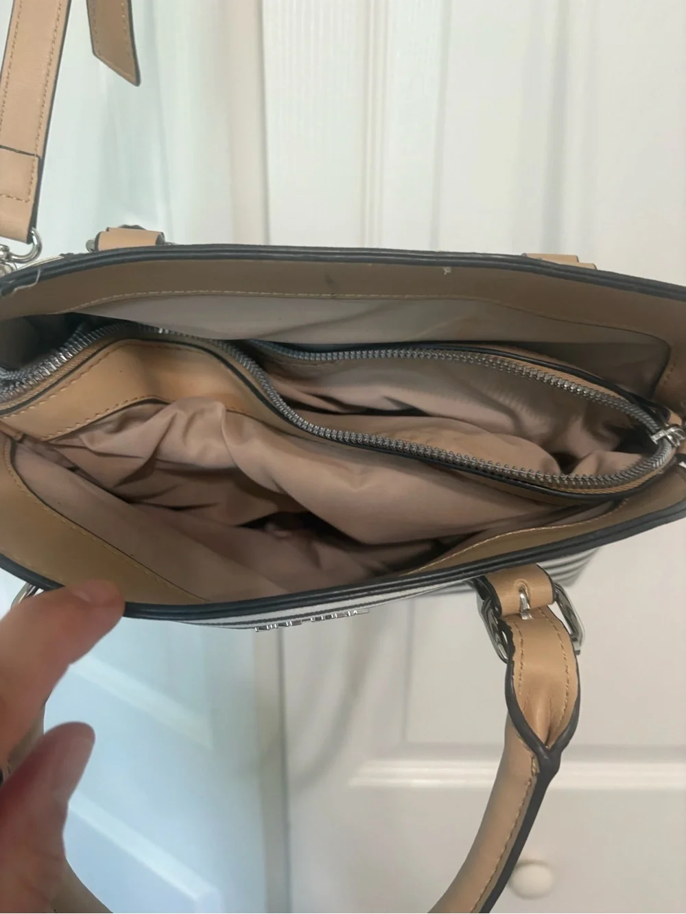 Nine West Black & White Striped Satchel Crossbody Purse